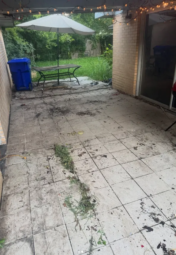 The same patio after loose clutter was removed